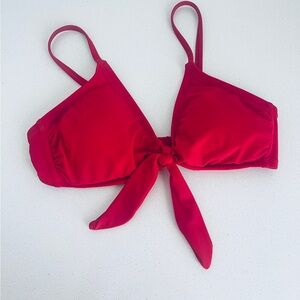 NEW, Vibrant Red, Size Medium Bikini Top With Tie Front and Hook Closure